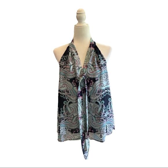 Banana Republic Cold Shoulder Paisley Print V Neck Blouse. Size Large Petite - Picture 1 of 4